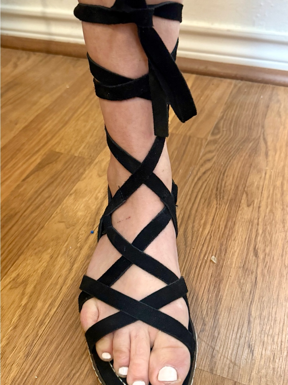 Women's Black Lace-Up Gladiator Sandals with Ankle Tie
